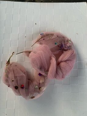 Pink Tulle Hoop Earrings with Sequin Accents